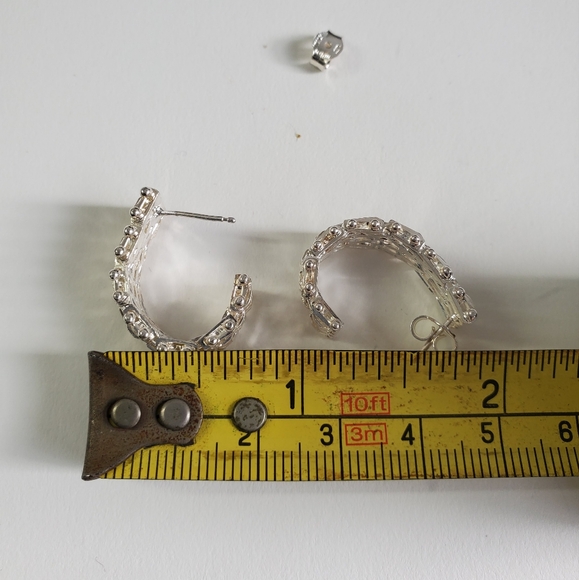 Sterling Silver 925 BasketWeave Halfhoop Earrings - Picture 5 of 6